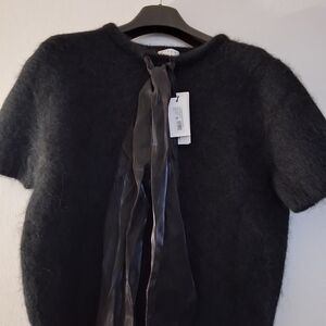 Milly Charcoal Sweater with Satin Ribbon Accent